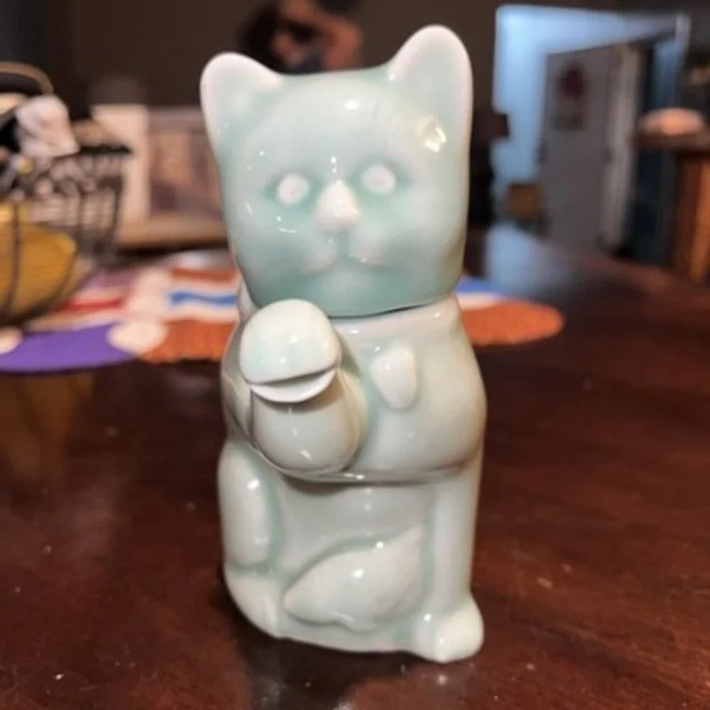 Vintage Ceramic Cat Teapot Celadon, Pale Green 6.5